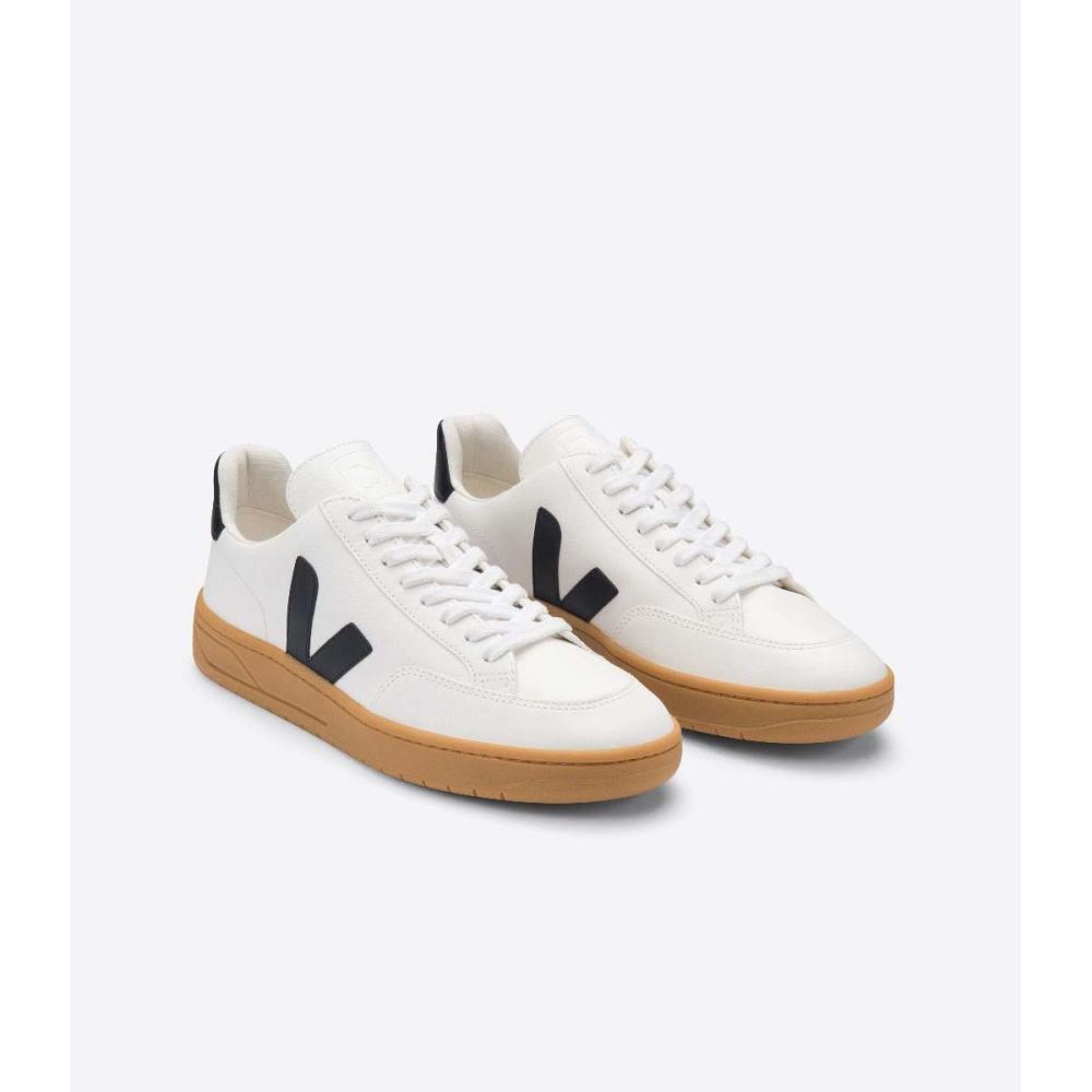 Veja V-12 LEATHER Women's Sneakers White/Black | NZ 667CTV